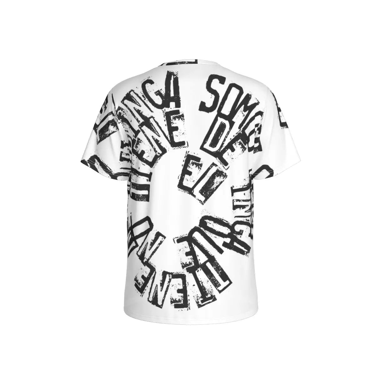 Men's T-shirt with bold graphic text design, made from breathable microfiber blend in classic white, round neck, regular fit.