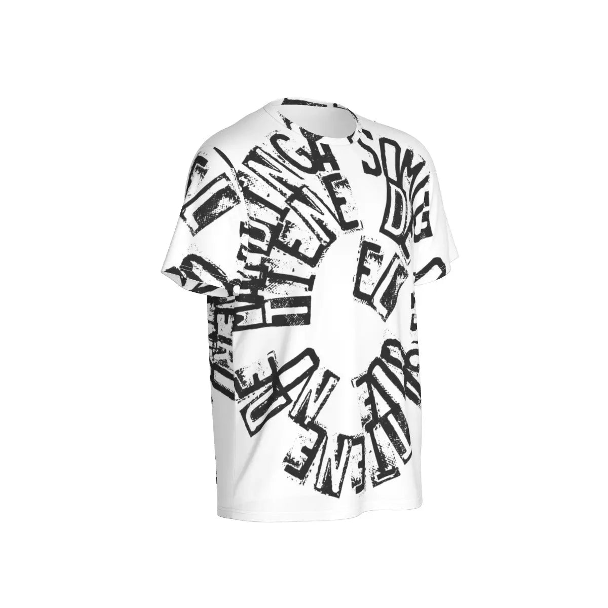 Men's T-shirt with black graphic text on white, round neck, soft microfiber blend, regular fit, sizes S to 5XL.