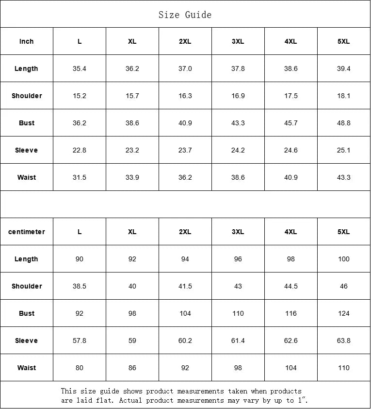 Bell Dress size guide chart for L to 5XL, includes measurements for length, shoulder, bust, sleeve, and waist in inches and centimeters.