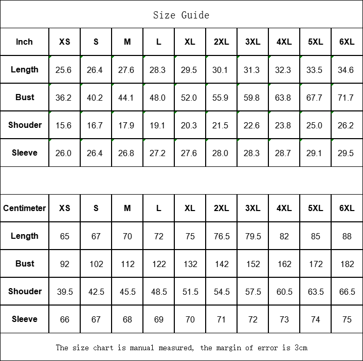 Men's Masked Hoodie size guide showing measurements for sizes XS to 6XL in inches and centimeters with a 3cm margin of error.