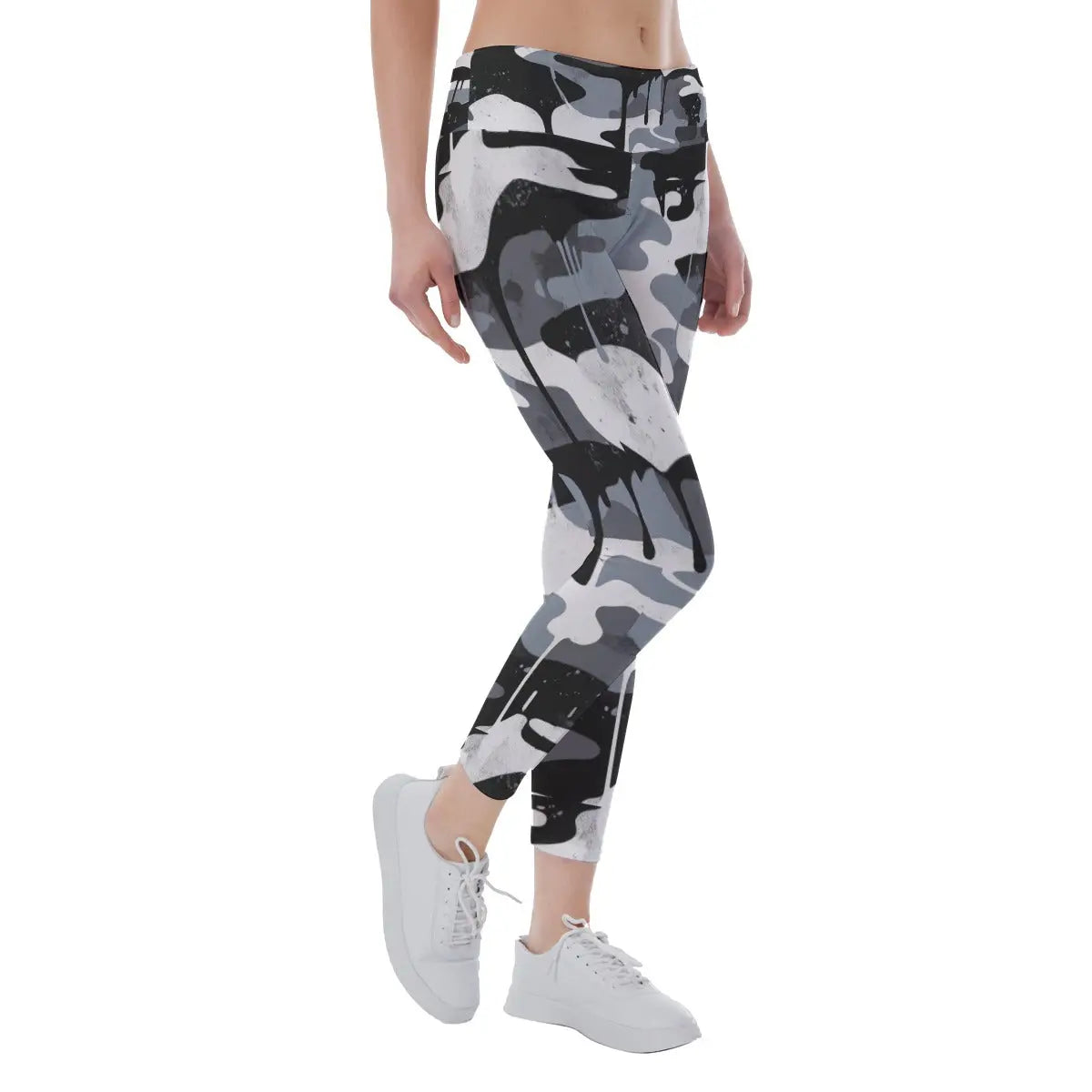 Women's camouflage yoga leggings with a sleek fit, ideal for yoga and running, featuring a banded waist for comfort and flexibility.