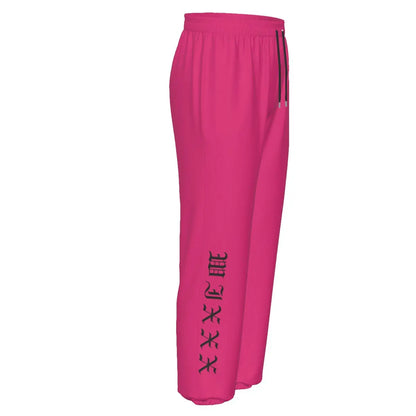 Pink Wixxx Lux cotton tracksuit pants with black logo, elastic waistband, and side pockets for sports and leisure activities.