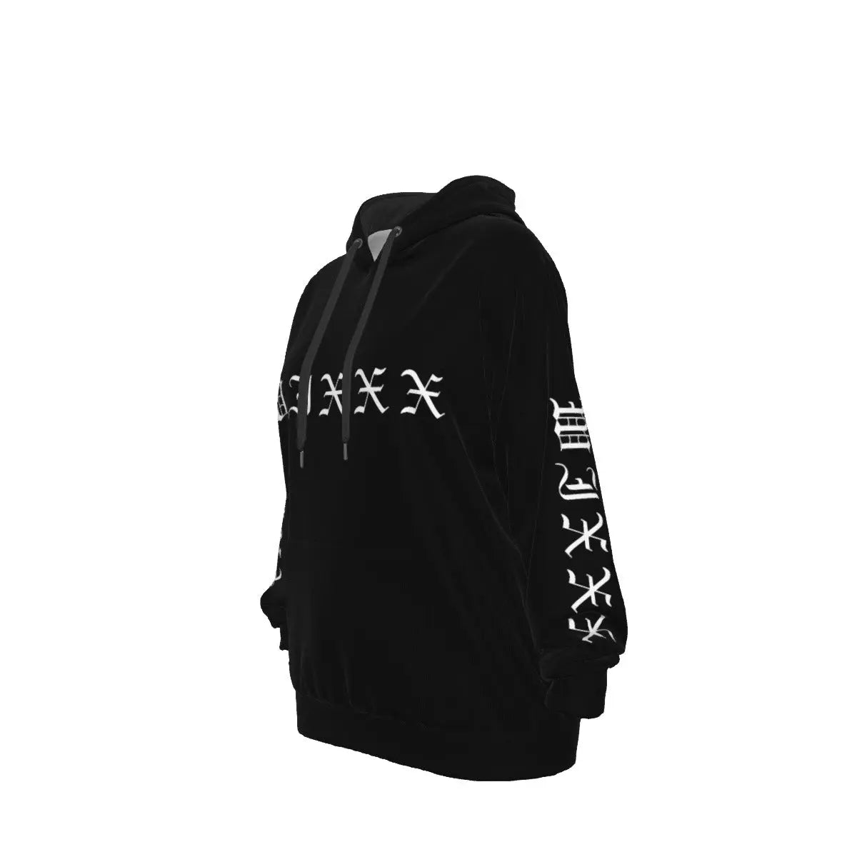 Black Wixxx Lux Cotton Hoodie with kangaroo pocket, unisex design, eco-friendly fabric, and adjustable drawstring hood.