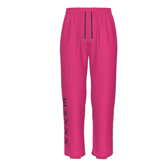 Unisex pink cotton tracksuit pants with elastic waistband and side pockets, ideal for sports and leisure, 310 g/m² fabric.