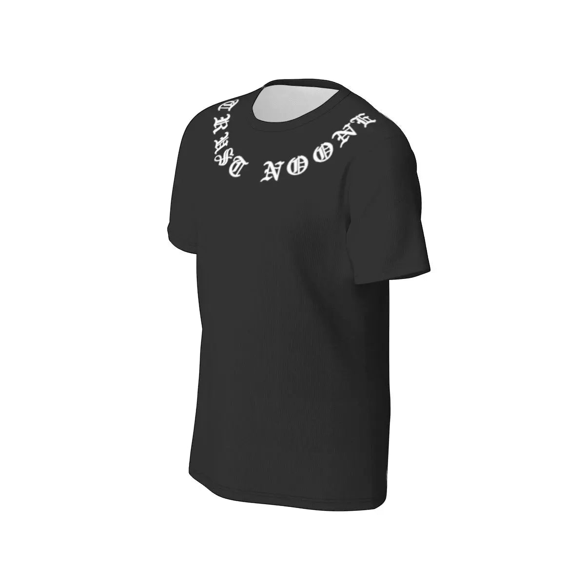 Black men's cotton T-shirt with white lettering, round neck, regular fit, made from 100% cotton for comfort and durability.