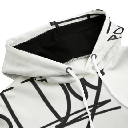 Women's hoodie with black inner hood, white drawstring, and stylish black print design, made from soft and breathable fabric.