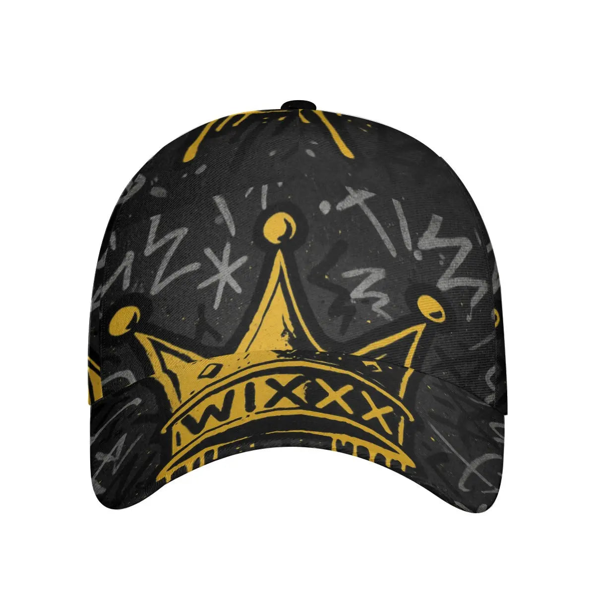 Black cap with yellow crown design and 'WIXXX' text on a white background