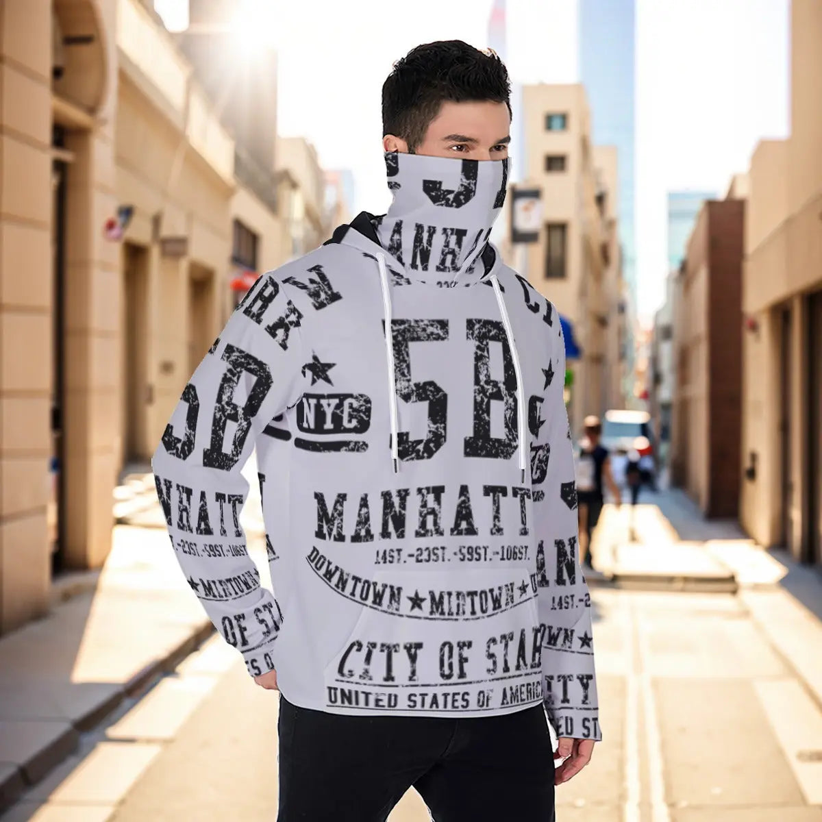Men's masked hoodie featuring eco-friendly materials, stylish design, and comfortable fit, perfect for sustainable everyday wear.