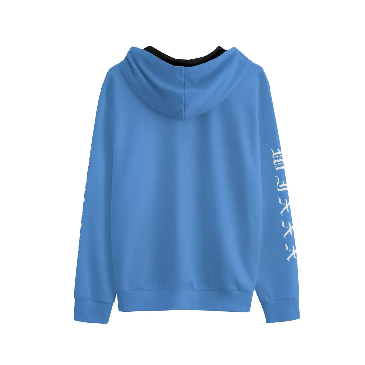 Back view of Blue Wixxx Lux Cotton Hoodie with unique sleeve design, crafted from 100% pure cotton for warmth and style.