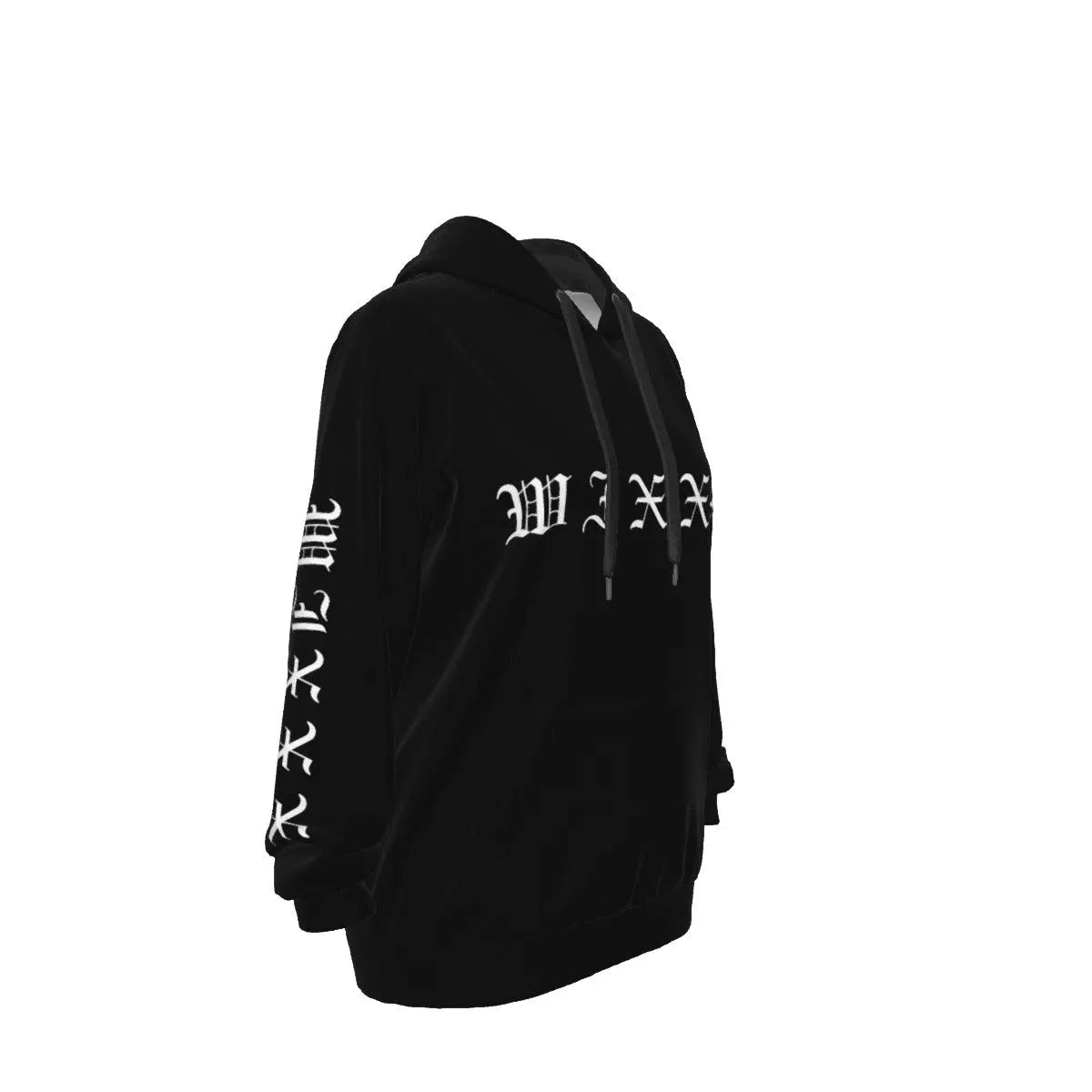 Black Wixxx Lux Cotton Hoodie with kangaroo pocket and side pockets, made from pure cotton for comfort and warmth, unisex design.