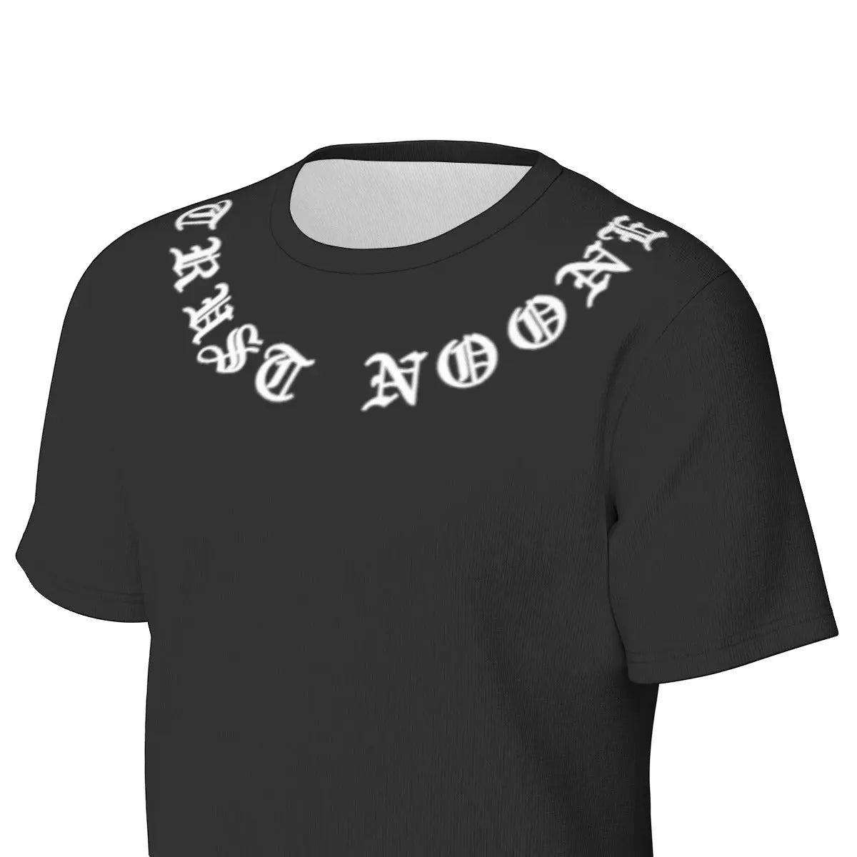 Black men's cotton T-shirt with 'Trust No One' text on chest, classic round neck, and comfortable fit.