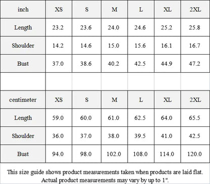 Size chart for cropped jacket with measurements in inches and centimeters for sizes XS to 2XL, including length, shoulder, and bust.