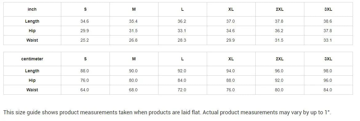 Size chart for yoga leggings in inches and centimeters, showing measurements for S to XXL at waist, hip, and length.