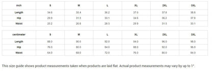 Size chart for yoga leggings in inches and centimeters, showing measurements for S to XXL at waist, hip, and length.