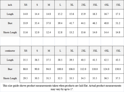 Size chart for Cropped Tee Set showing measurements in inches and centimeters for XS to 5XL.