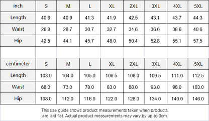 Size guide chart showing measurements in inches and centimeters for tracksuit sizes S to 5XL.