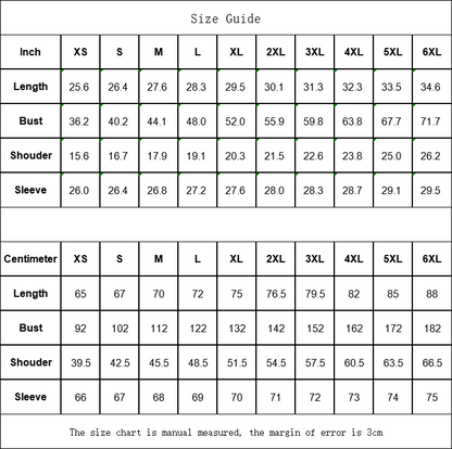Men's Masked Hoodie size guide showing measurements for sizes XS to 6XL in inches and centimeters with a 3cm margin of error.