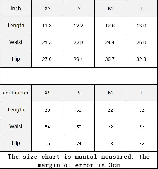 Size chart for yoga shorts in inches and centimeters with XS to L sizes, including length, waist, and hip measurements.